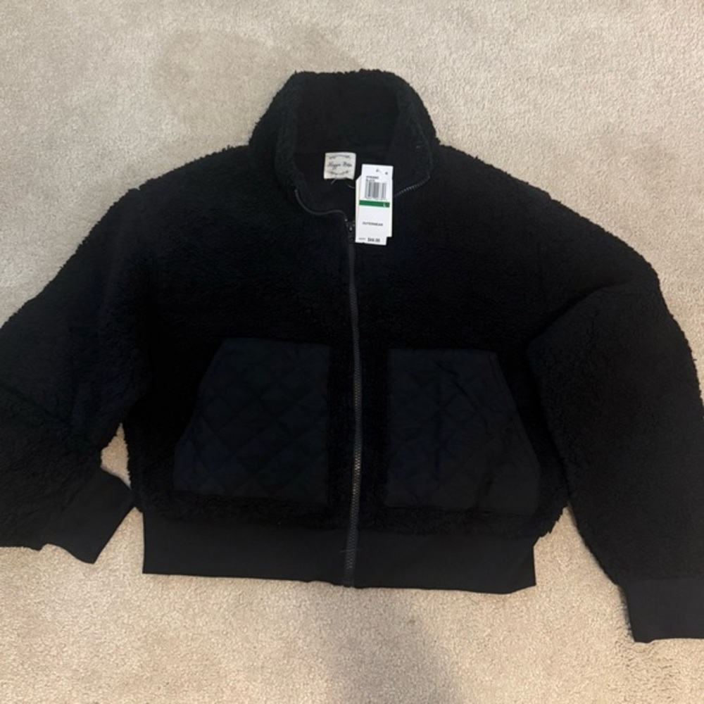 Hippie Rose crop fleece jacket, new size large black